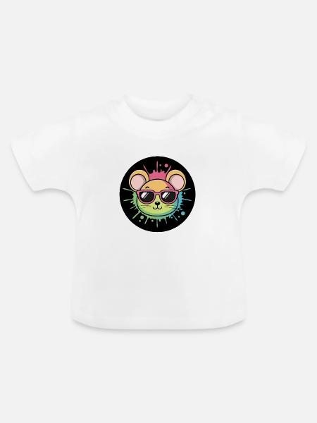 Regenbogenmaus Neonbrillenabzeichen - Baby Bio-T-Shirt mit Rundhals - Weiß