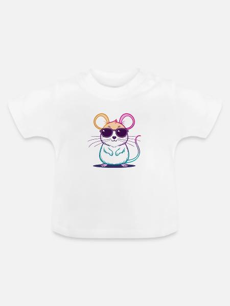 Regenbogen-Maus-Brille - Baby Bio-T-Shirt mit Rundhals - Weiß