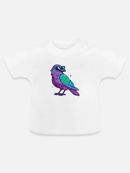 Lila Vogel Neonblaue Brille - Baby Bio-T-Shirt mit Rundhals - Weiß