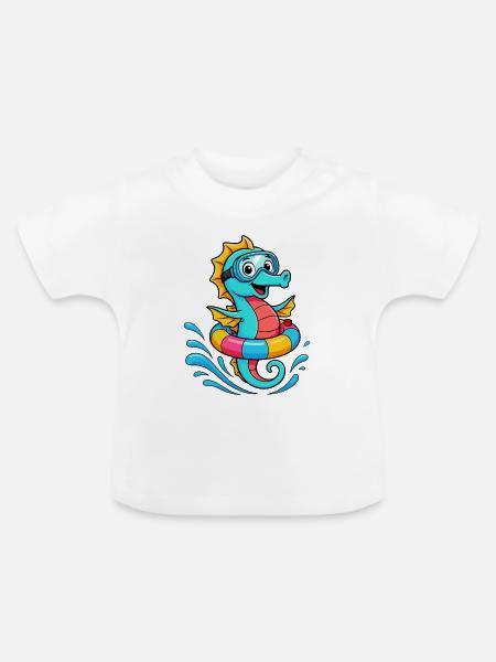 Lustiges Seepferd - Baby Bio-T-Shirt mit Rundhals - Weiß