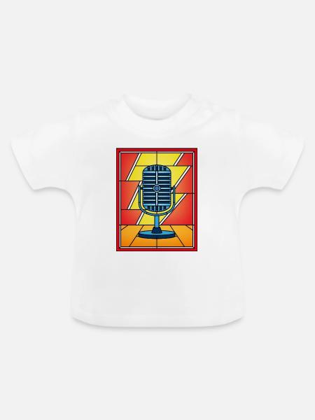 Buntglas-Retro-Mikrofon mit Blitz - Baby Bio-T-Shirt mit Rundhals - Weiß