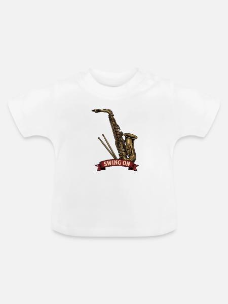 Retro-Saxophon - Baby Bio-T-Shirt mit Rundhals - Weiß
