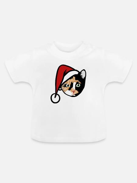 Calico-Katze im Weihnachtshut - Baby Bio-T-Shirt mit Rundhals - Weiß