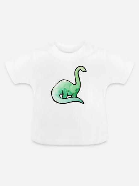 Smaragdgrünes Dino-Aquarell - Baby Bio-T-Shirt mit Rundhals - Weiß