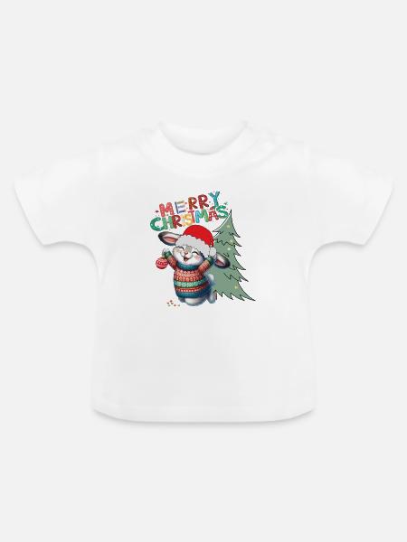 Fröhlicher Weihnachtshase - Baby Bio-T-Shirt mit Rundhals - Weiß