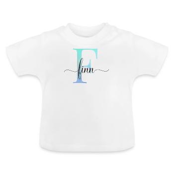 E| Monogramme | Nom | Finn | Aquarelle - T-shirt bio col rond Bébé - blanc - Devant