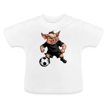 Schweinchen Fussball / Fussballer Schweinchen - Baby Bio-T-Shirt mit Rundhals - Weiß - Vorne