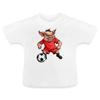 Schweinchen Fussball - Baby Bio-T-Shirt mit Rundhals - Weiß - Vorne