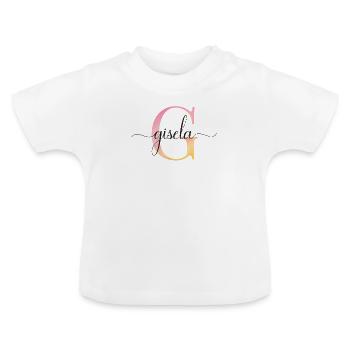 G| Monogramm | Name | Gisela |Watercolor - Baby Bio-T-Shirt mit Rundhals - Weiß - Vorne