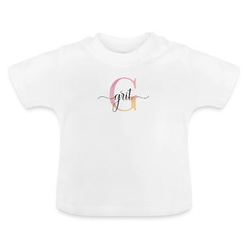 L | Monogramme | Nom | Grain |Aquarelle - T-shirt bio col rond Bébé - blanc - Devant