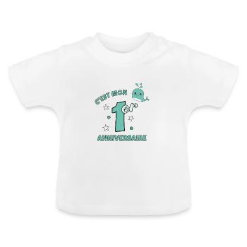 Premier anniversaire idée cadeau bébé mignon - T-shirt bio col rond Bébé - blanc - Devant