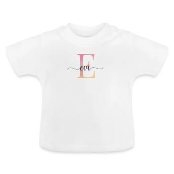 E| Monogramm | Name | Evi |Watercolor - Baby Bio-T-Shirt mit Rundhals - Weiß - Vorne