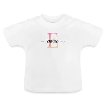 E| Monogram | Name | Emine |Watercolor - Baby Organic T-Shirt with Round Neck - white - Front