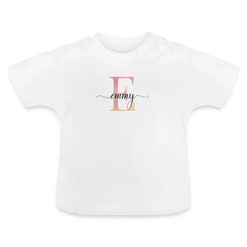 E| Monogram | Name | Emmy |Watercolor - Baby Organic T-Shirt with Round Neck - white - Front