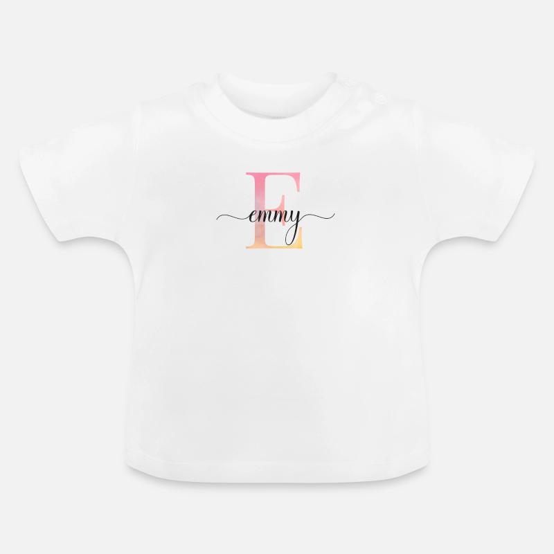 E| Monogramme | Nom | Emmy |Aquarelle - T-shirt bio col rond Bébé - blanc