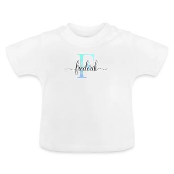 E| Monogram | Name | Frederik | Watercolor - Baby Organic T-Shirt with Round Neck - white - Front