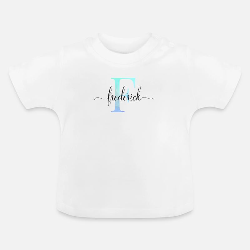 E| Monogramme | Nom | Frédéric | Aquarelle - T-shirt bio col rond Bébé - blanc