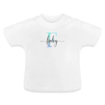 E| Monogramme | Nom | Finley | Aquarelle - T-shirt bio col rond Bébé - blanc - Devant