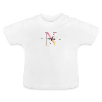 N | Monogramme | Nom | Nayla |Aquarelle - T-shirt bio col rond Bébé - blanc - Devant