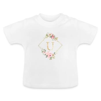 Customizable Monogram U Pastel Floral - Baby Organic T-Shirt with Round Neck - white - Front