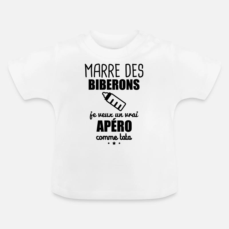 Marre des biberons, cadeau naissance, grossesse - T-shirt bio col rond Bébé - blanc