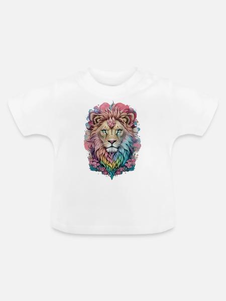 Löwe Wasserfarbe - Baby Bio-T-Shirt mit Rundhals - Weiß
