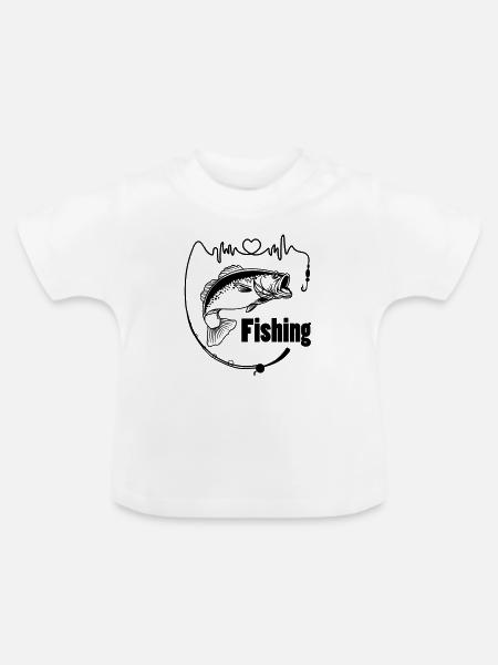 Angelrute mit Fisch - Baby Bio-T-Shirt mit Rundhals - Weiß