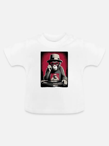 Affen DJ - Baby Bio-T-Shirt mit Rundhals - Weiß