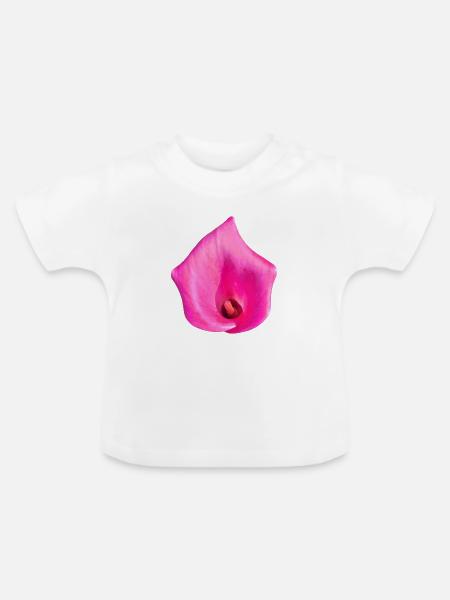 Pinke Calla Blüte - Baby Bio-T-Shirt mit Rundhals - Weiß