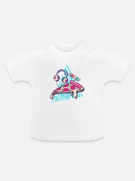 Schmelzende Pizza schlägt Kopfhörer - Baby Bio-T-Shirt mit Rundhals - Weiß