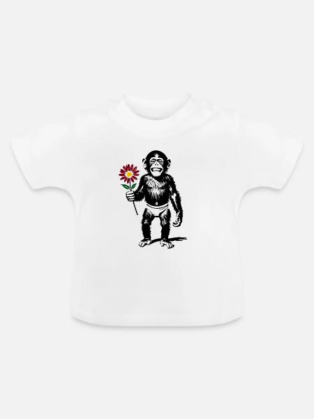 Affe mit Blume Valentinsgeschenk - Baby Bio-T-Shirt mit Rundhals - Weiß