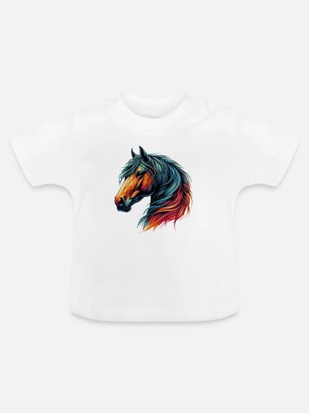 Pferd - Baby Bio-T-Shirt mit Rundhals - Weiß