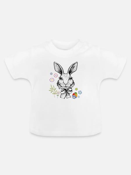 Hase mit Blumen und Osterei - Baby Bio-T-Shirt mit Rundhals - Weiß