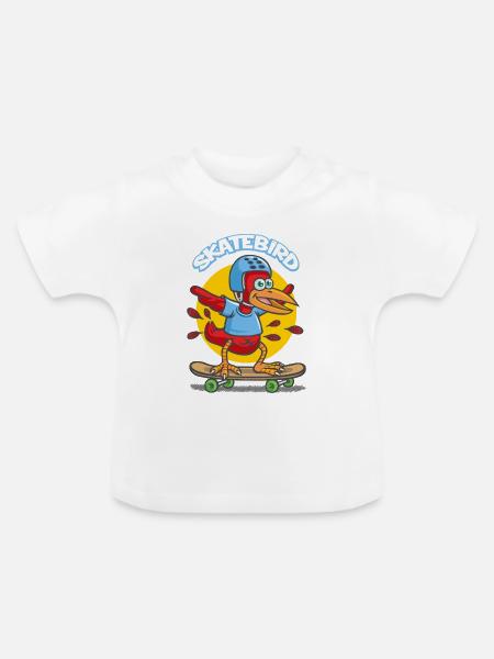 Skatebird Karikatur - Baby Bio-T-Shirt mit Rundhals - Weiß