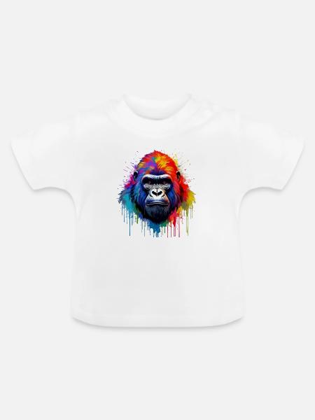 Regenbogen-Gorilla Kunst-Splash - Baby Bio-T-Shirt mit Rundhals - Weiß