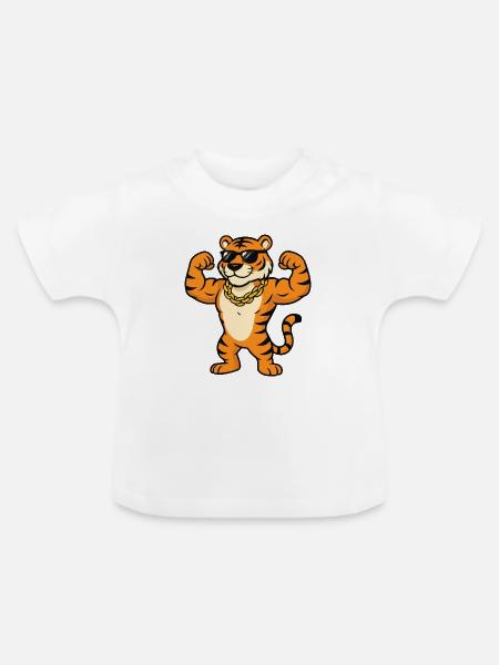 Tiger Sonnenbrille Bodybuilder - Baby Bio-T-Shirt mit Rundhals - Weiß