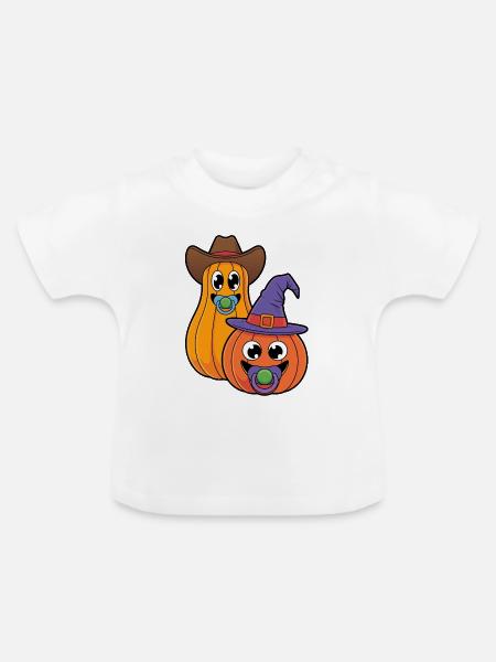 Kürbisduo Halloween Kostüm - Baby Bio-T-Shirt mit Rundhals - Weiß