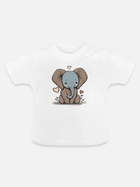 Kuschelefant mit Herz - Baby Bio-T-Shirt mit Rundhals - Weiß