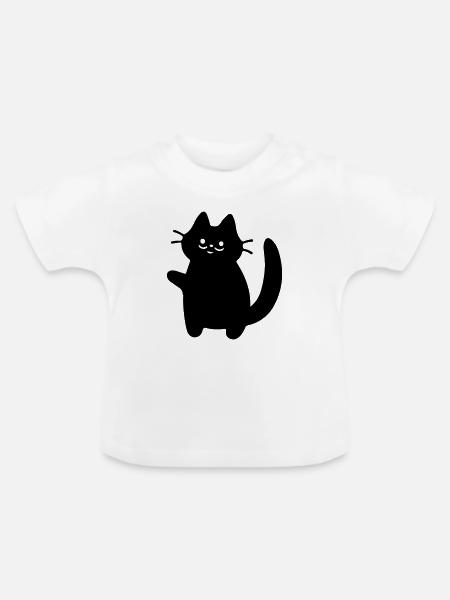 Winkende Katze Silhouette Schwarz - Baby Bio-T-Shirt mit Rundhals - Weiß
