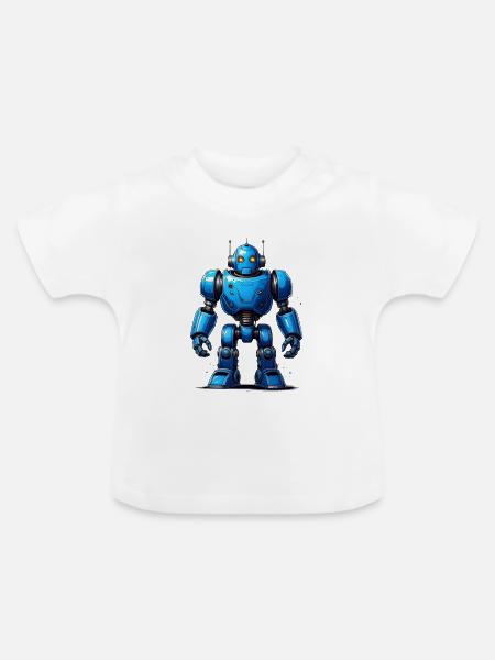 Blauer Roboter - Baby Bio-T-Shirt mit Rundhals - Weiß