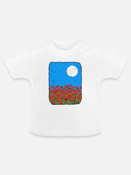 Mohnblumen - Baby Bio-T-Shirt mit Rundhals - Weiß