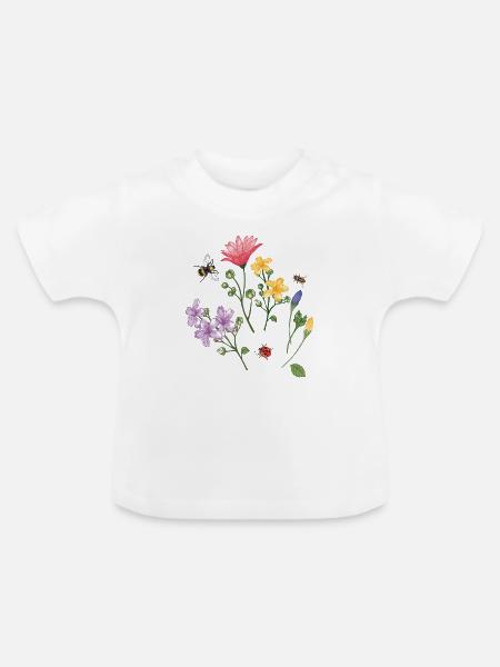Blumenwiese - Baby Bio-T-Shirt mit Rundhals - Weiß