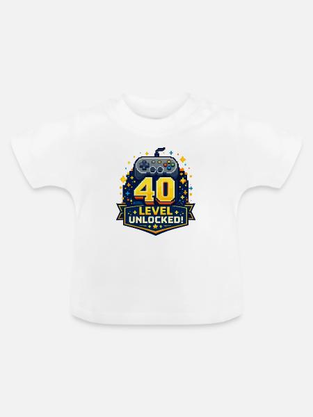40 Level Freigeschaltet Retro Controller - Baby Bio-T-Shirt mit Rundhals - Weiß