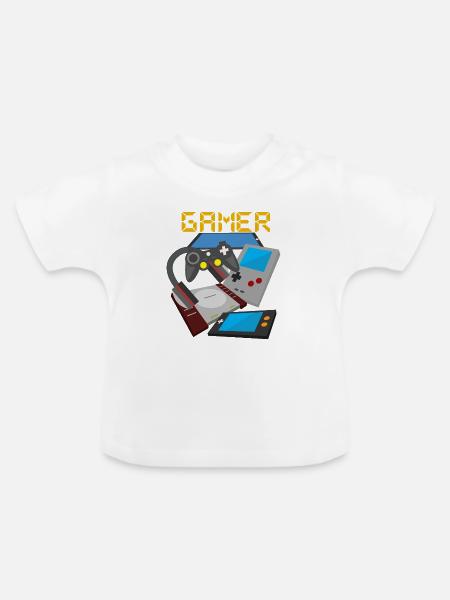 Retro Gamer Devices Mix – Gaming Nostalgie - Baby Bio-T-Shirt mit Rundhals - Weiß