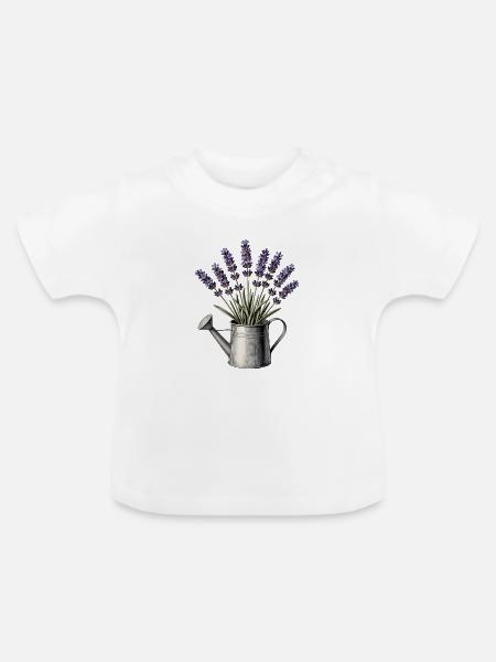 Lavendel in einer Gießkanne - Baby Bio-T-Shirt mit Rundhals - Weiß