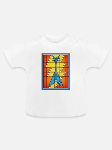 Buntglas-Blaue Gitarre - Baby Bio-T-Shirt mit Rundhals - Weiß