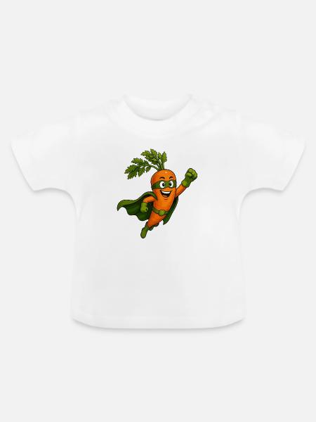 Karotte Superheld Comic Motiv  - Baby Bio-T-Shirt mit Rundhals - Weiß
