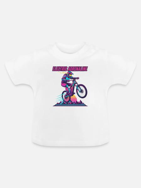 Elektrisches Adrenalin Synthwave E-MTB - Baby Bio-T-Shirt mit Rundhals - Weiß