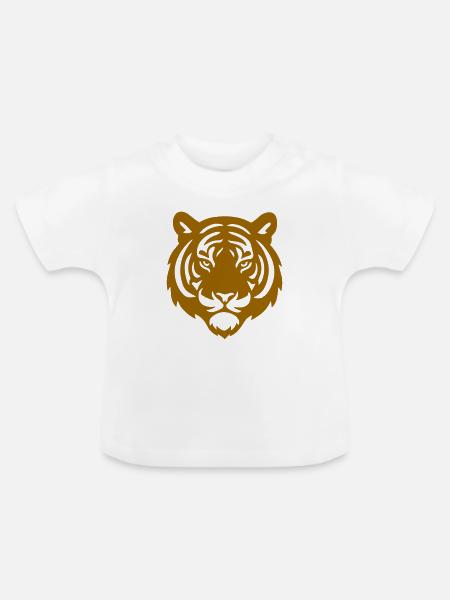 Tigerkopf Silhouette in Ocker - Baby Bio-T-Shirt mit Rundhals - Weiß