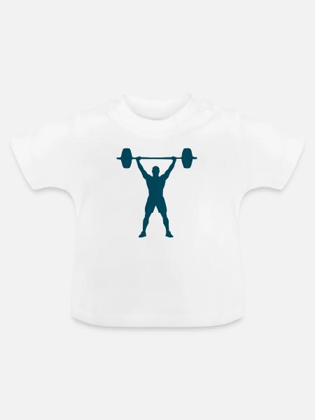 Kraftvoller Gewichtheber Silhouette - Baby Bio-T-Shirt mit Rundhals - Weiß